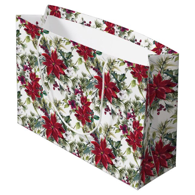Bolsa De Regalo Grande Patrón de poinsettia acuarela (Angulo reverso)