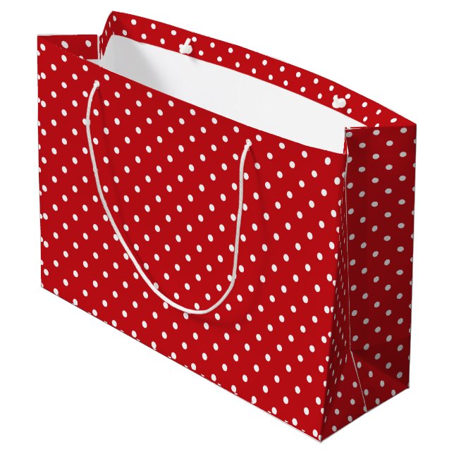 Bolsa De Regalo Grande Patrón De Puntos De Polka Clásico Blanco En Rojo F (Angulo reverso)
