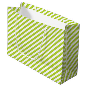 Bolsa De Regalo Grande Patrón de rayas diagonales en verde lima y blanco