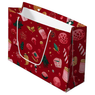 Bolsa De Regalo Grande Patrón de regalos navideños de fresa festivos
