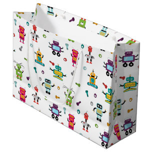 Bolsa De Regalo Grande Patrón de robot de niños con robots multicolores