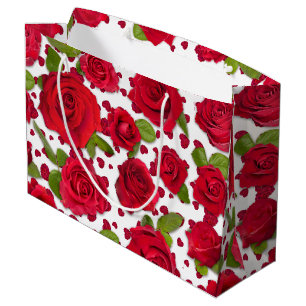 Bolsa De Regalo Grande Patrón de rosas florales rojas elegantes y rosadas
