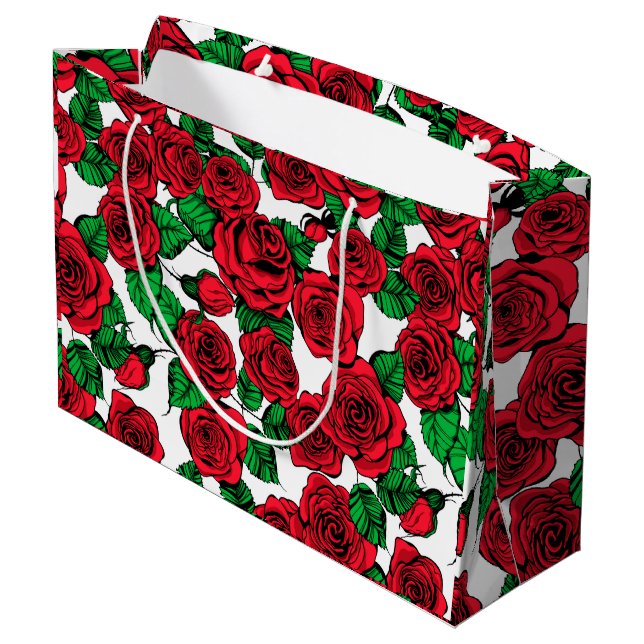 Bolsa De Regalo Grande Patrón de rosas rojas (Angulo reverso)
