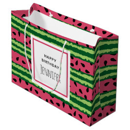 Bolsa De Regalo Grande Patrón de sandía mate, rosa y verde cumpleaños