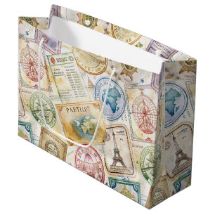 Bolsa De Regalo Grande Patrón de sello de pasaporte rústico (8)