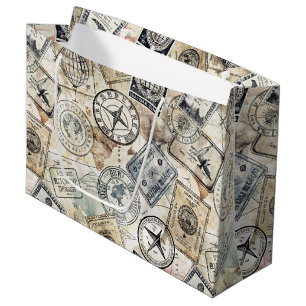 Bolsa De Regalo Grande Patrón de sello de pasaporte rústico de viaje (4)