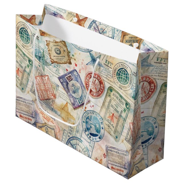 Bolsa De Regalo Grande Patrón de sello de pasaporte rústico de viaje (7) (Angulo Anverso)