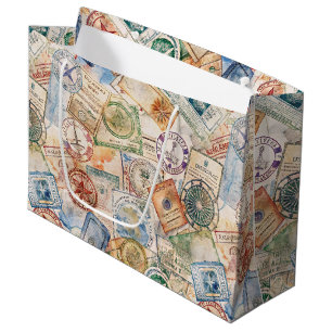 Bolsa De Regalo Grande Patrón de sello de pasaporte rústico de viaje (9)