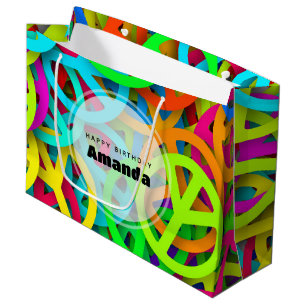 Bolsa De Regalo Grande Patrón de signos de paz Groovy Sesenta años Vibe C