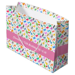 Bolsa De Regalo Grande Patrón De Siluetas Coloridas De Gatos