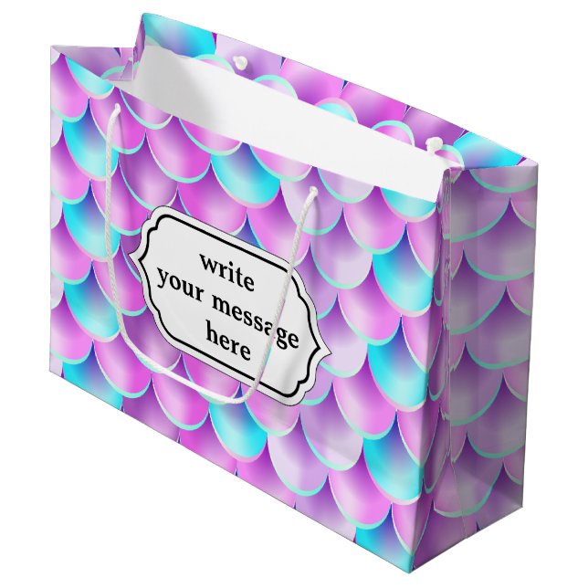Bolsa De Regalo Grande Patrón de sirena holográfica morado azul (Angulo Anverso)