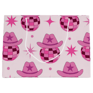 Bolsa De Regalo Grande Patrón de sombrero de vaquera disco rosa con estre