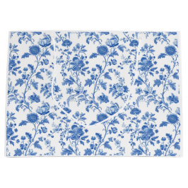 Bolsa De Regalo Grande Patrón de Toile Floral Vintage Azul Blanco