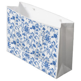 Bolsa De Regalo Grande Patrón de Toile Floral Vintage Azul Blanco