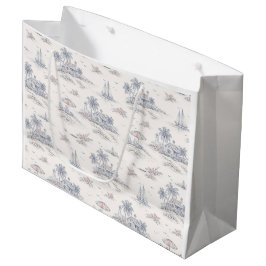 Bolsa De Regalo Grande Patrón de Toile Francés Tropical Costero Azul