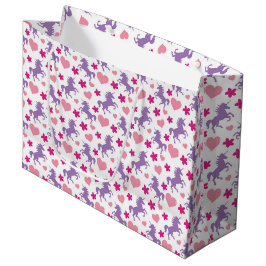 Bolsa De Regalo Grande Patrón de unicornios y corazones