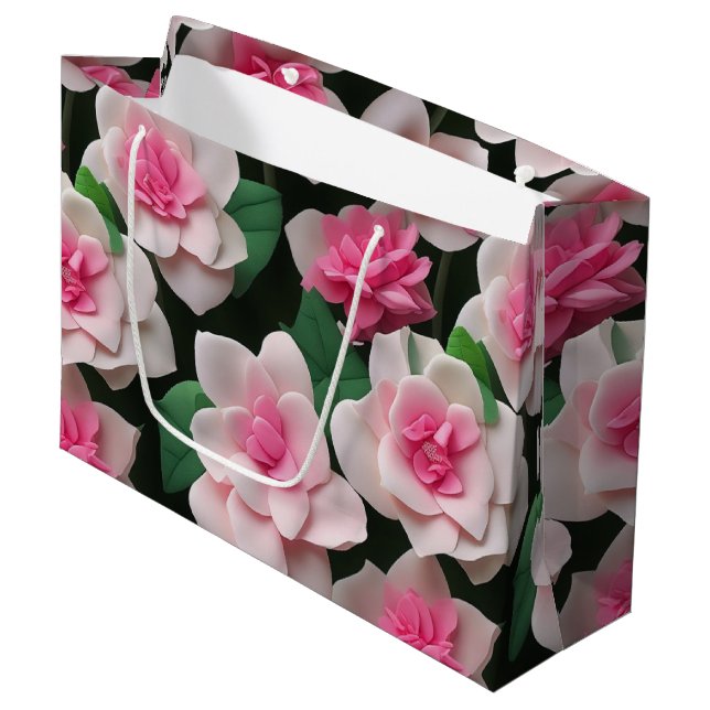 Bolsa De Regalo Grande patrón de vegetación de boho floral rosa bonito (Angulo Anverso)
