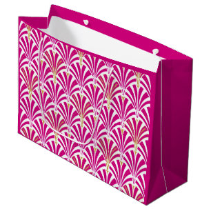 Bolsa De Regalo Grande Patrón de ventilador Art Decó - rosa fucsia