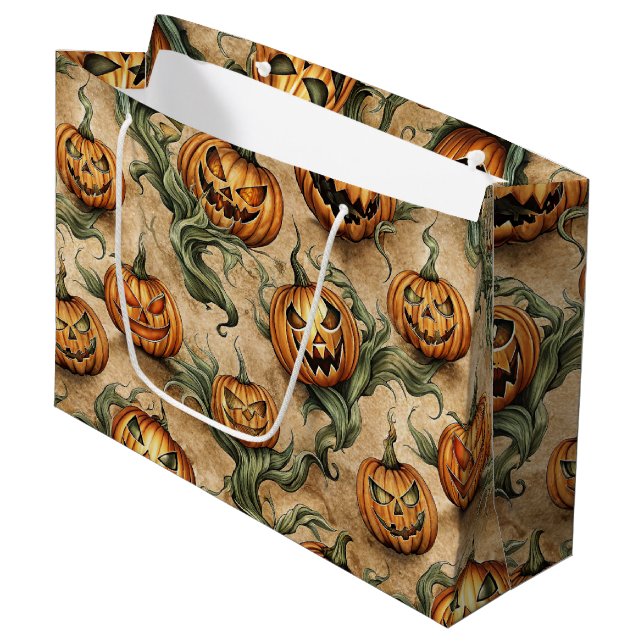 Bolsa De Regalo Grande Patrón de Vino de Halloween de época Jack-O-Lanter (Angulo Anverso)