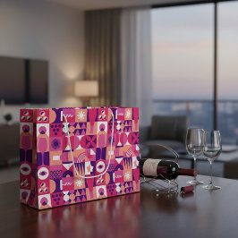 Bolsa De Regalo Grande Patrón de vino púrpura rosa retro