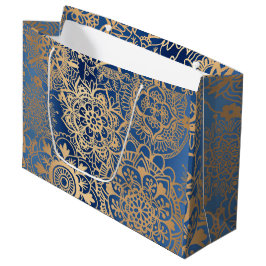 Bolsa De Regalo Grande Patrón elegante de Mandala azul y oro