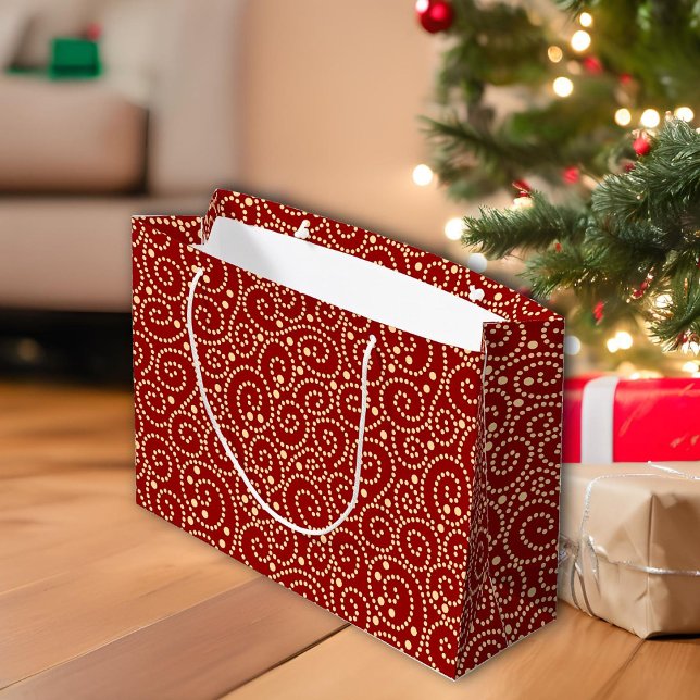 Bolsa De Regalo Grande Patrón elegante de remolinos rojos y dorados (Subido por el creador)