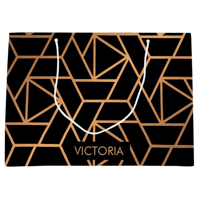 Bolsa De Regalo Grande Patrón elegante negro y dorado (Anverso)