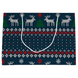 Bolsa De Regalo Grande Patrón falso de punto árbol de Navidad y ciervo