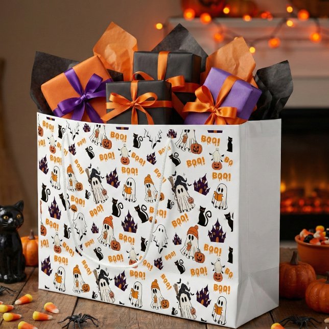 Bolsa De Regalo Grande Patrón fantasma de Halloween lindo - Gatos negros  (Subido por el creador)
