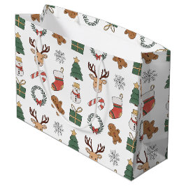 Bolsa De Regalo Grande Patrón festivo de Navidad rojo verde