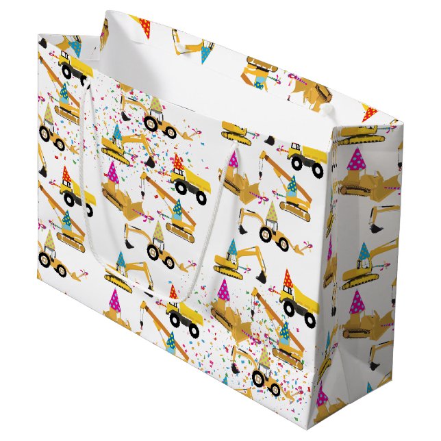 Bolsa De Regalo Grande Patrón Fiesta de camiones de construcción (Angulo Anverso)