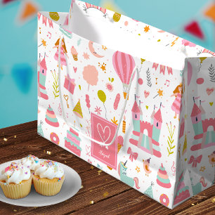 Bolsa De Regalo Grande Patrón Fiesta de Unicornio rosa Niños Chicas monog