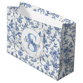 Bolsa De Regalo Grande Patrón Floral Azul Toile de Jouy Francés Campestre