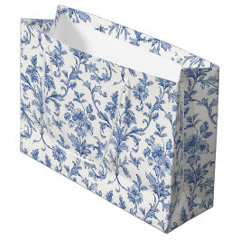 Bolsa De Regalo Grande Patrón Floral Azul Toile de Jouy País Francés