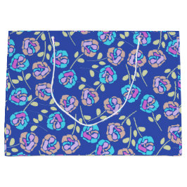 Bolsa De Regalo Grande Patrón floral azul y púrpura