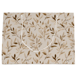 Bolsa De Regalo Grande Patrón floral beige de hoja de olivo botánico