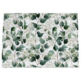 Bolsa De Regalo Grande Patrón floral blanco de eucalipto verde botánico
