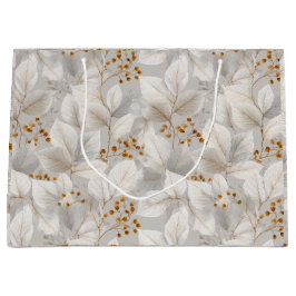 Bolsa De Regalo Grande Patrón floral blanco de hoja forestal botánica