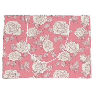 Bolsa De Regalo Grande Patrón floral blanco rosa dibujado a mano