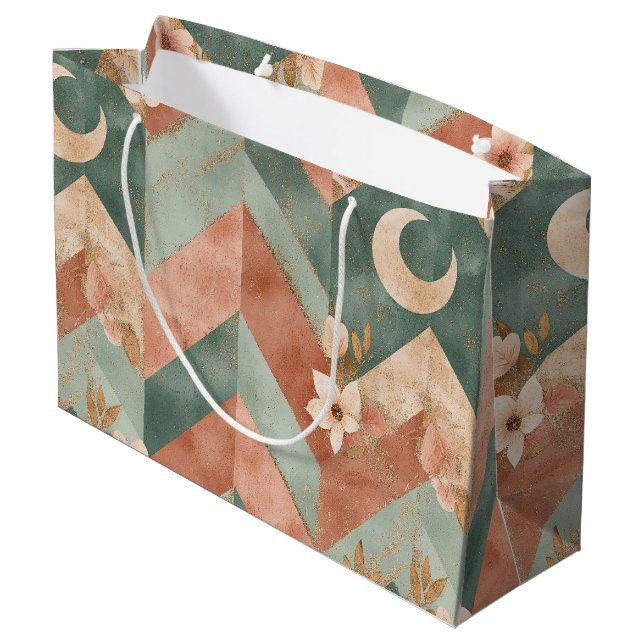 Bolsa De Regalo Grande Patrón Floral Chevron de Luna Rústica (7) (Angulo reverso)