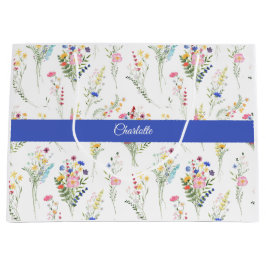 Bolsa De Regalo Grande Patrón floral de acuarela de flores silvestres