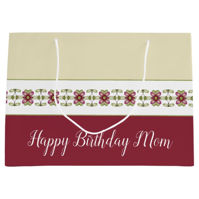 Bolsa De Regalo Grande Patrón floral de Borgoña (Anverso)