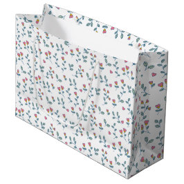 Bolsa De Regalo Grande Patrón floral de corazones rosados en blanco