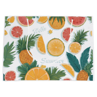 Bolsa De Regalo Grande Patrón floral de frutas exóticas.