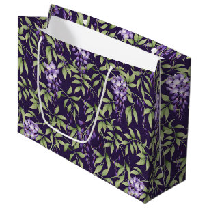 Bolsa De Regalo Grande Patrón floral de hojas verdes y glicinias