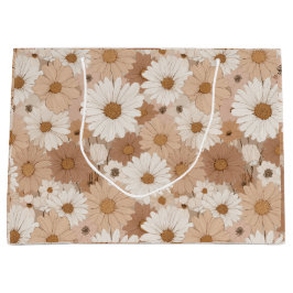 Bolsa De Regalo Grande Patrón floral de margarita en tonos terrosos boho