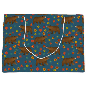 Bolsa De Regalo Grande Patrón floral de oso