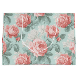 Bolsa De Regalo Grande Patrón floral de rosa menta pastel vintage