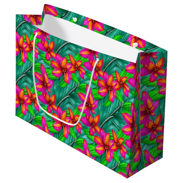 Bolsa De Regalo Grande Patrón floral del paraíso tropical (Angulo Anverso)