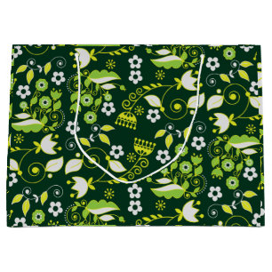 Bolsa De Regalo Grande Patrón floral escandinavo verde oscuro moderno